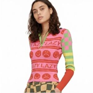Lazy Oaf Zip-Neck Pullover Jumper Knit Sweater Size 4 Excellent Condition!